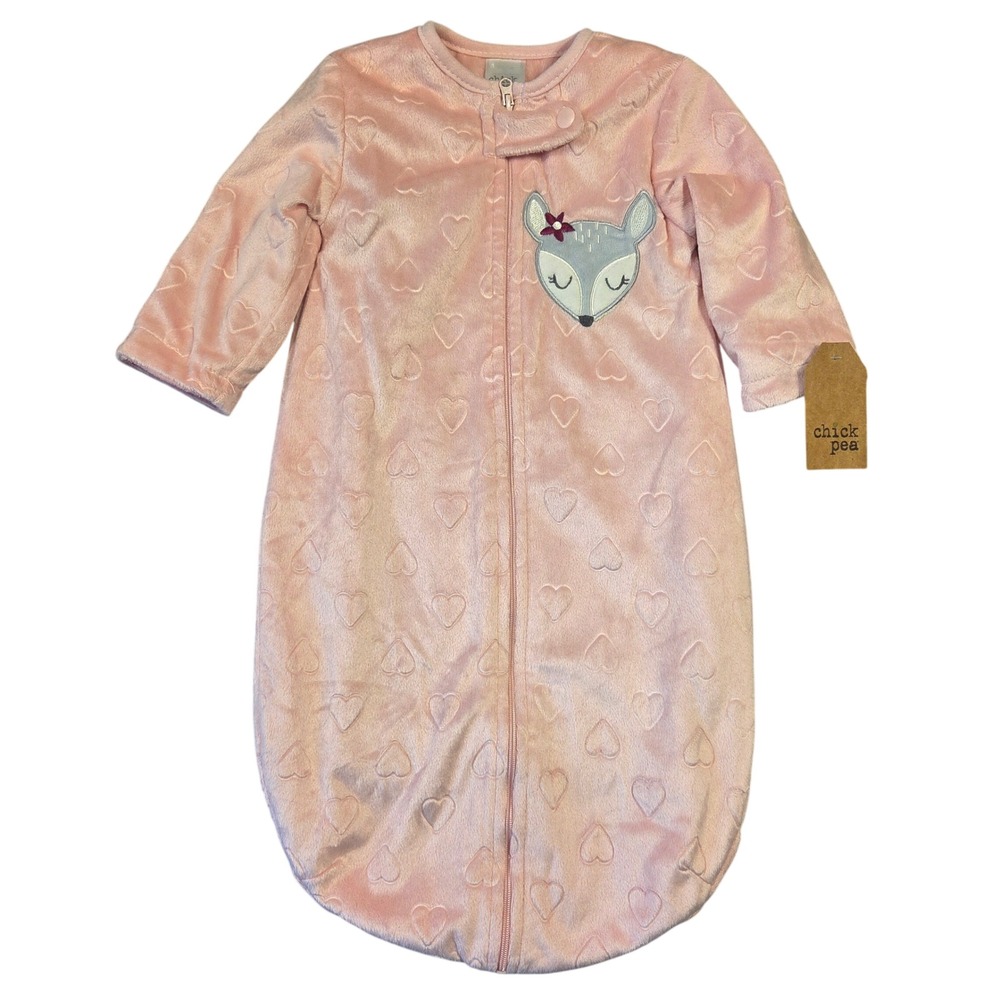 Chick Pea Pink Heart Fleece Baby Sleep Sack Fox Applique 3-6M Wearable Blanket